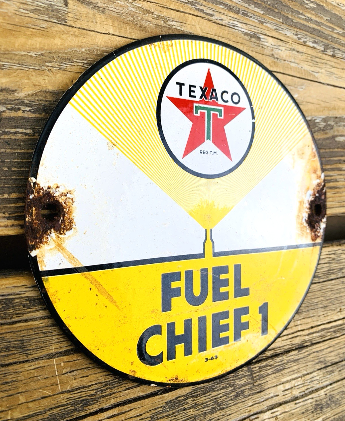 VINTAGE 6″ TEXACO FUEL CHIEF 1 OIL PORCELAIN SERVICE GASOLINE ADVERTISING SIGN