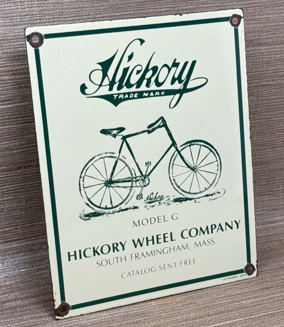 VINTAGE HICKORY BICYCLES PORCELAIN SIGN DEALERSHIP SERVICE WHELL GAS OIL