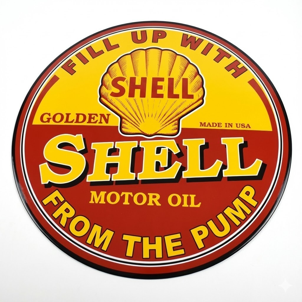 Vintage 1930s Shell “Golden Shell” Motor Oil Sticker -Retro Gas Station-Man Cave