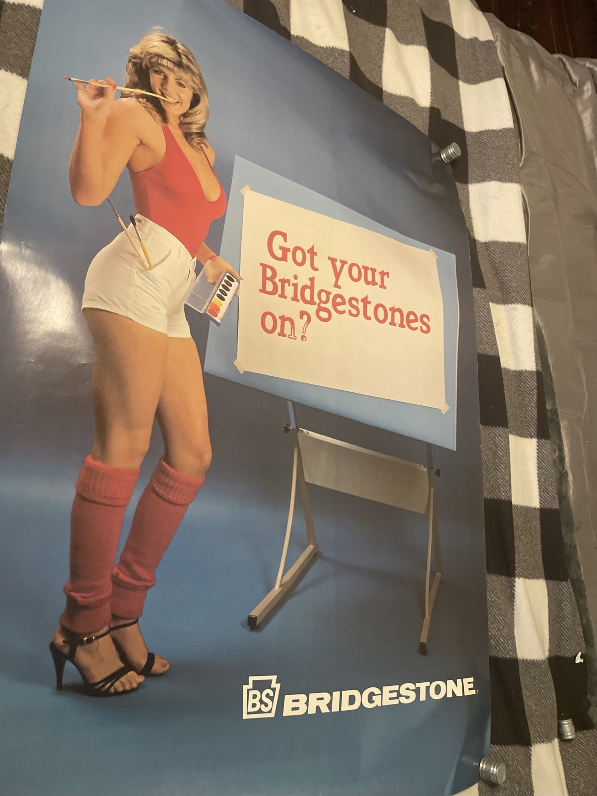 Vintage Bridgestone tire girl poster- 70’s motorcycle advertising posters NOS