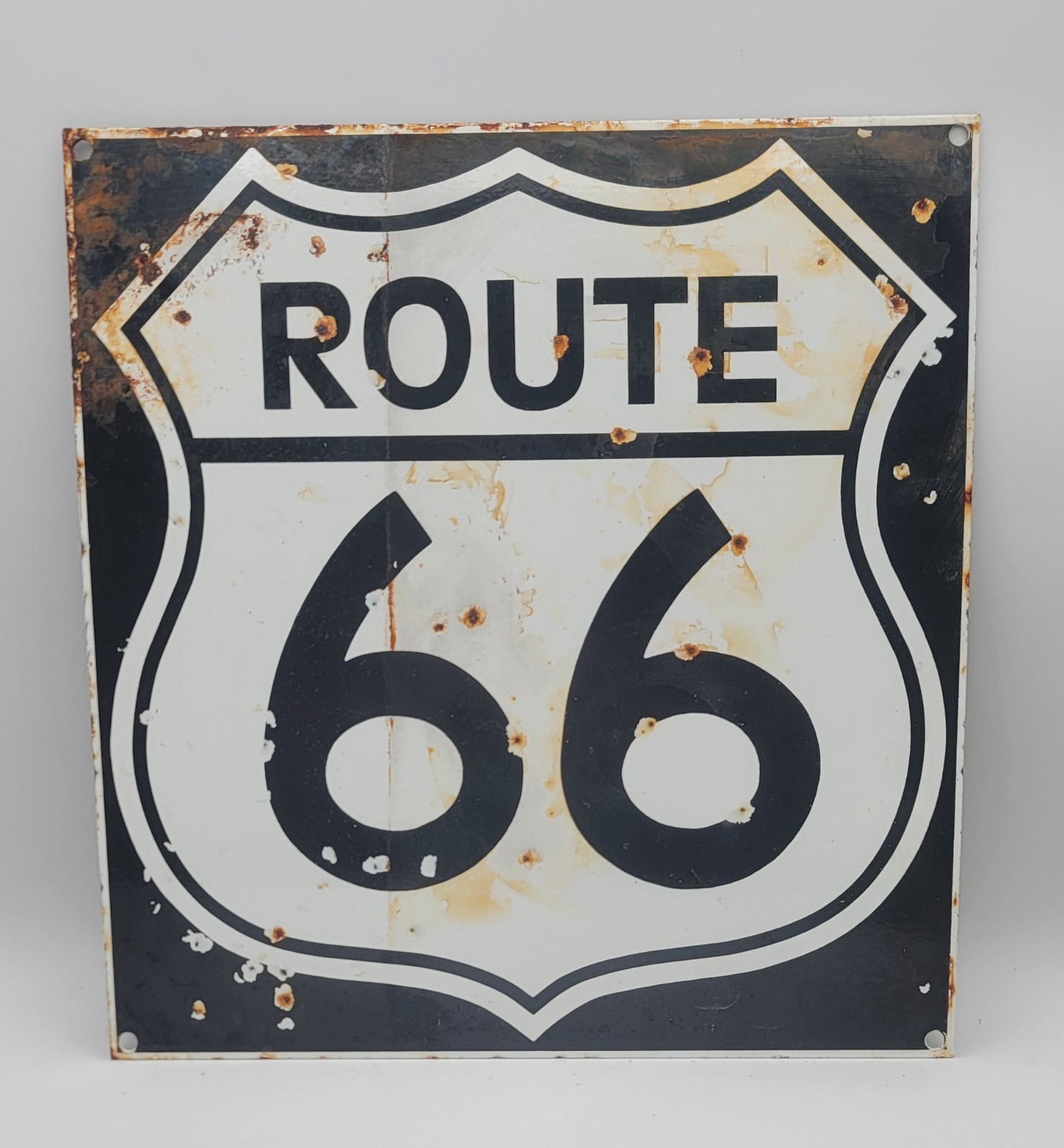 Vintage Distressed Route 66 Porcelain Enameled Metal Sign
