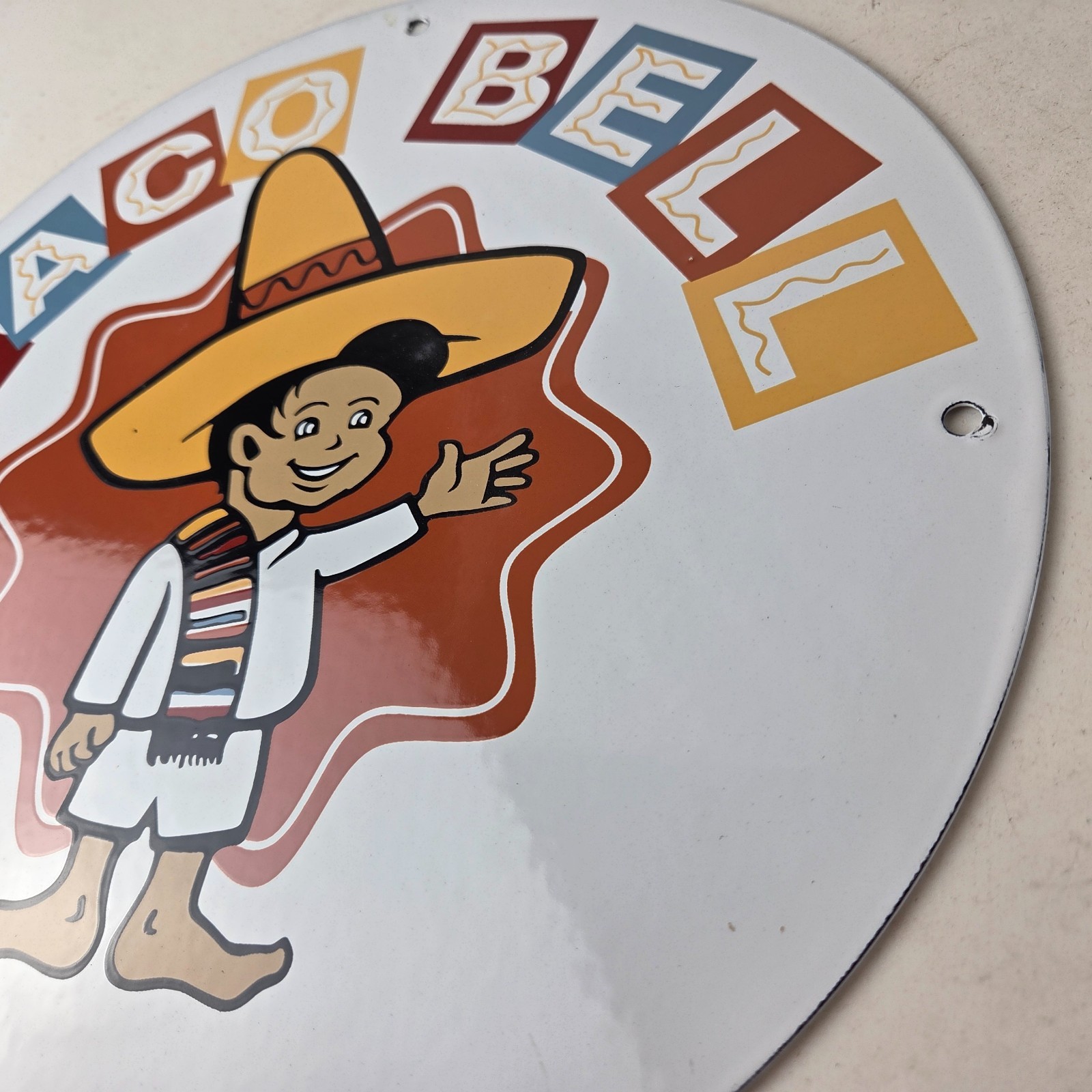 Vintage Taco Bell Sign – Porcelain Restaurant Fast Food Diner Gas Pump Sign
