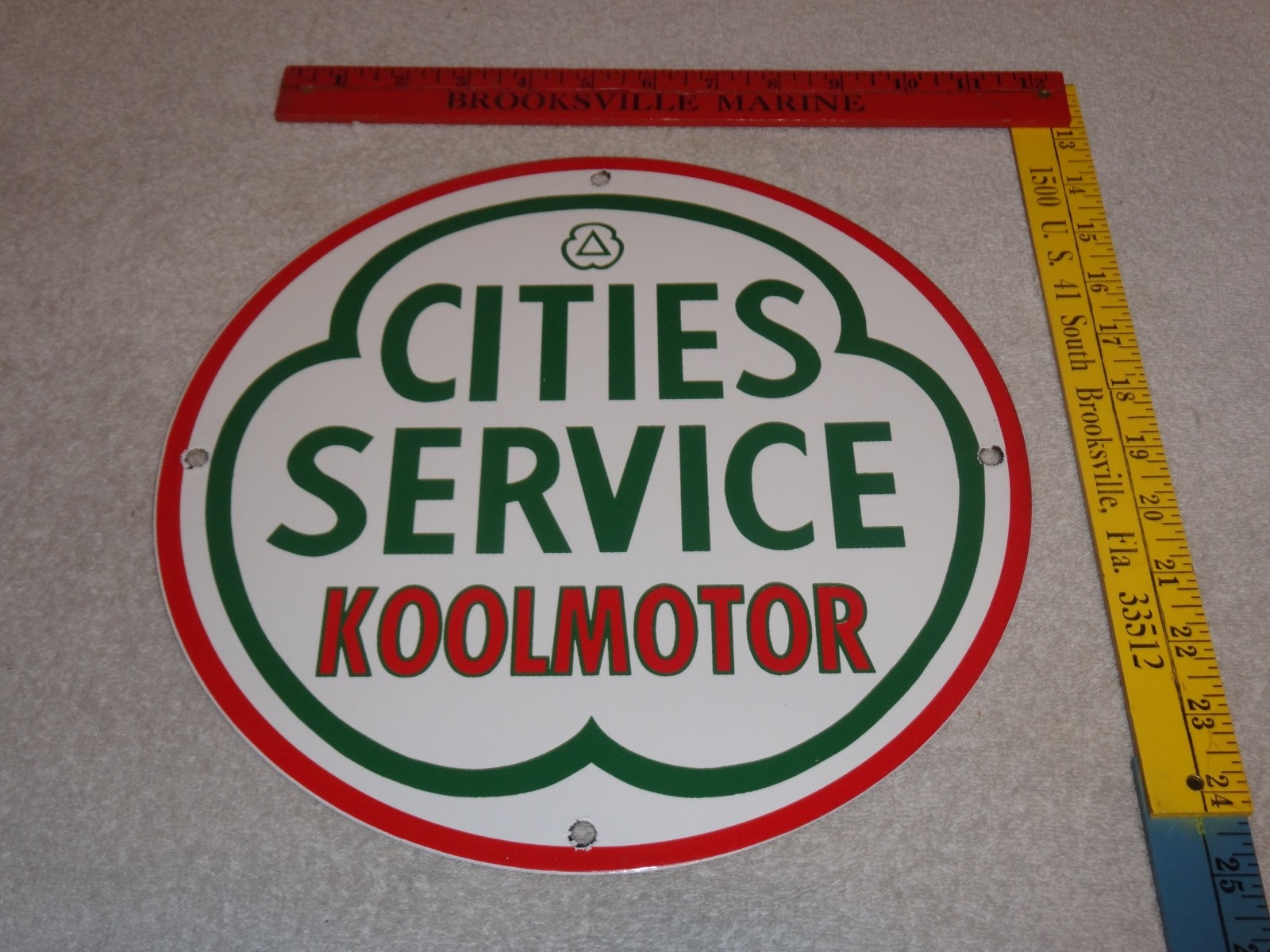VINTAGE CITIES SERVICE KOOLMOTOR GASOLINE 11 3/4″ PORCELAIN METAL GAS OIL SIGN!