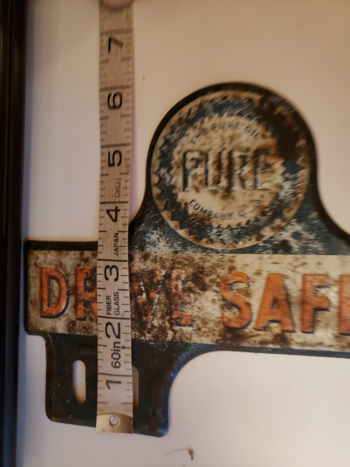 ORIGIONAL PURE OIL COMPANY PLATE TOPPER PAINTED WITH RAISED LETTERS