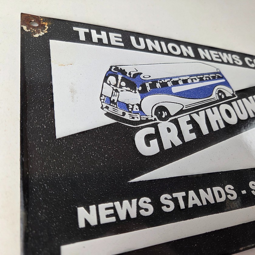 Vintage Greyhound Porcelain Sign – American Bus Line Company Gas Pump Plate Sign