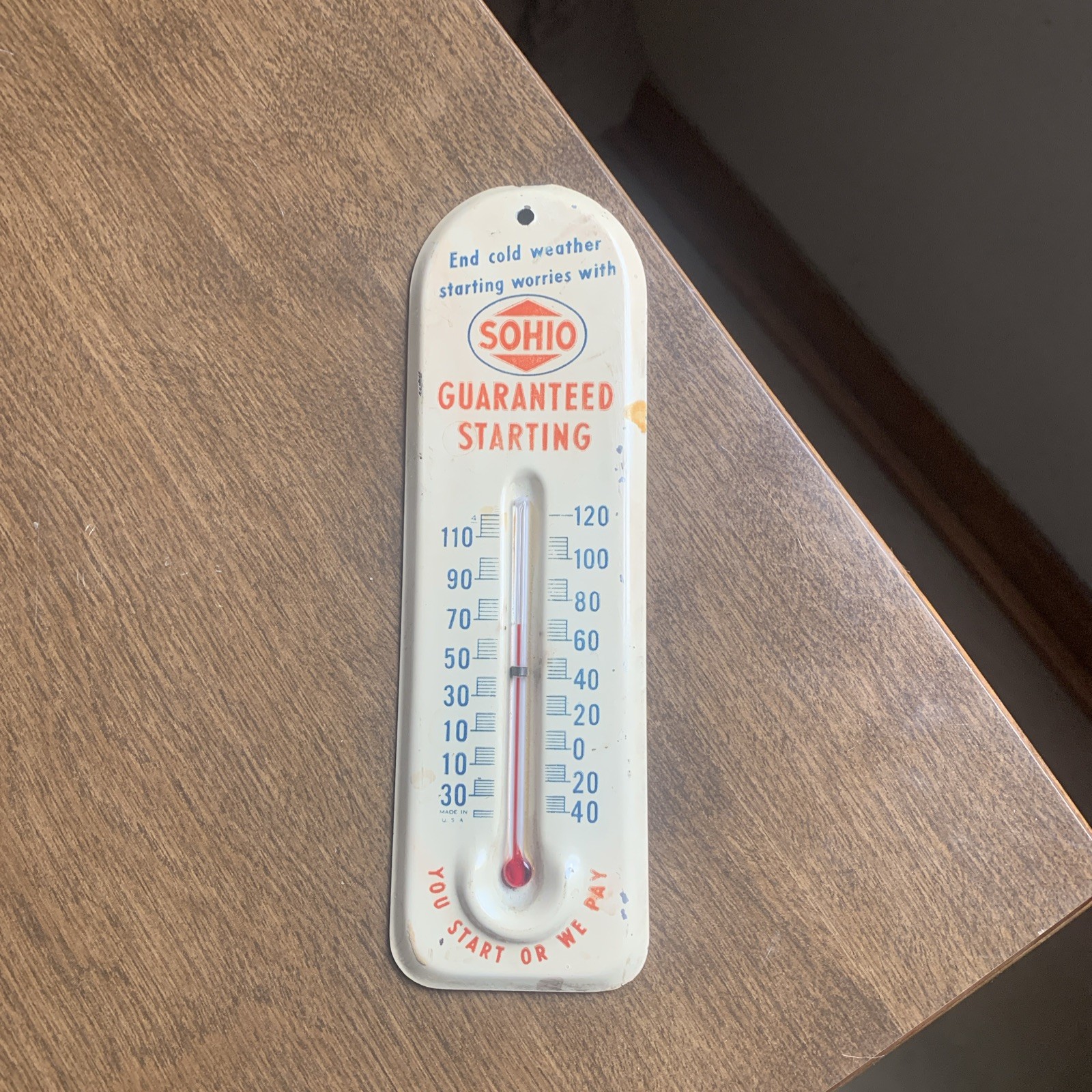 Sohio Original Guaranteed Starting Advertising Thermometer Vintage Olena, OHIO