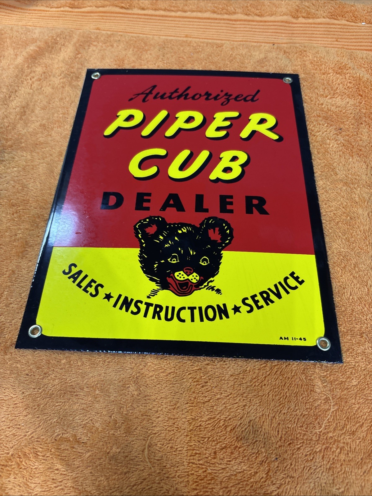 Box 5-#13NOS Vintage Porcelain Enameled Heavy Metal Piper Cub Dealer 12”x9”Sign