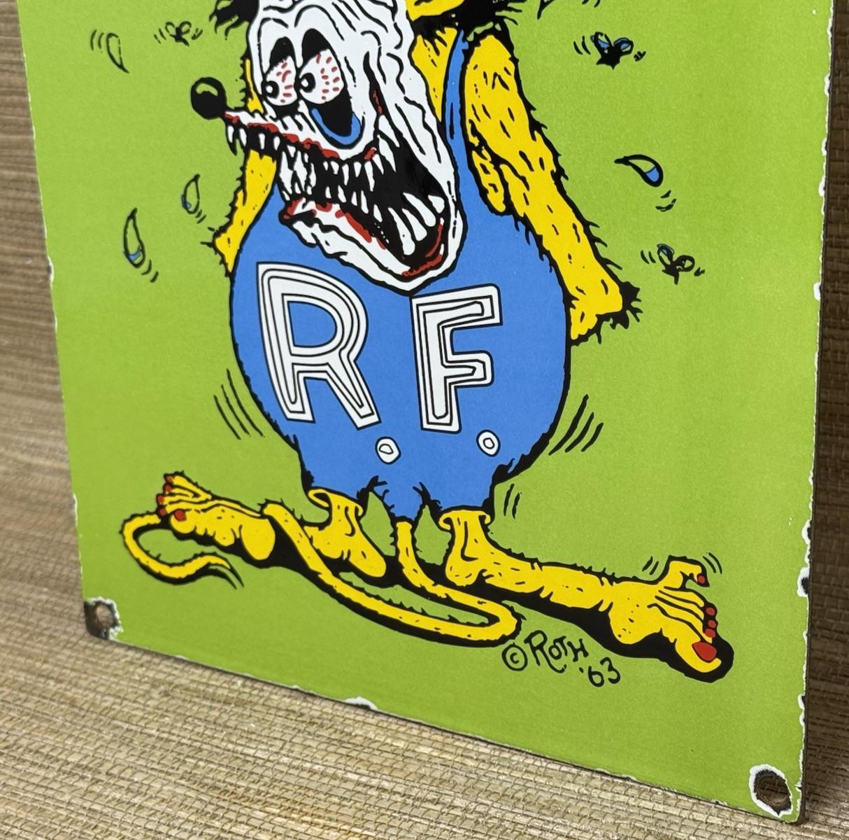 VINTAGE RAT FINK PORCELAIN SIGN HOT ROD ED “BIG DADDY” ROTH GAS OIL FORD RACING