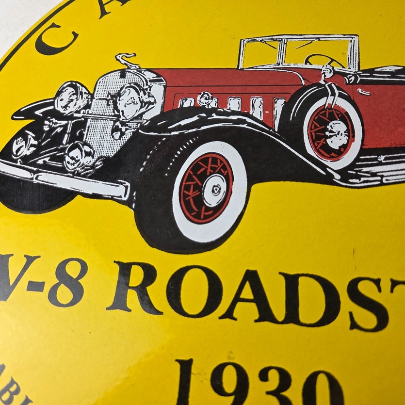 Vintage Cadillac Service Sign – Roadster V8 Gas Pump Automobiles Porcelain Sign