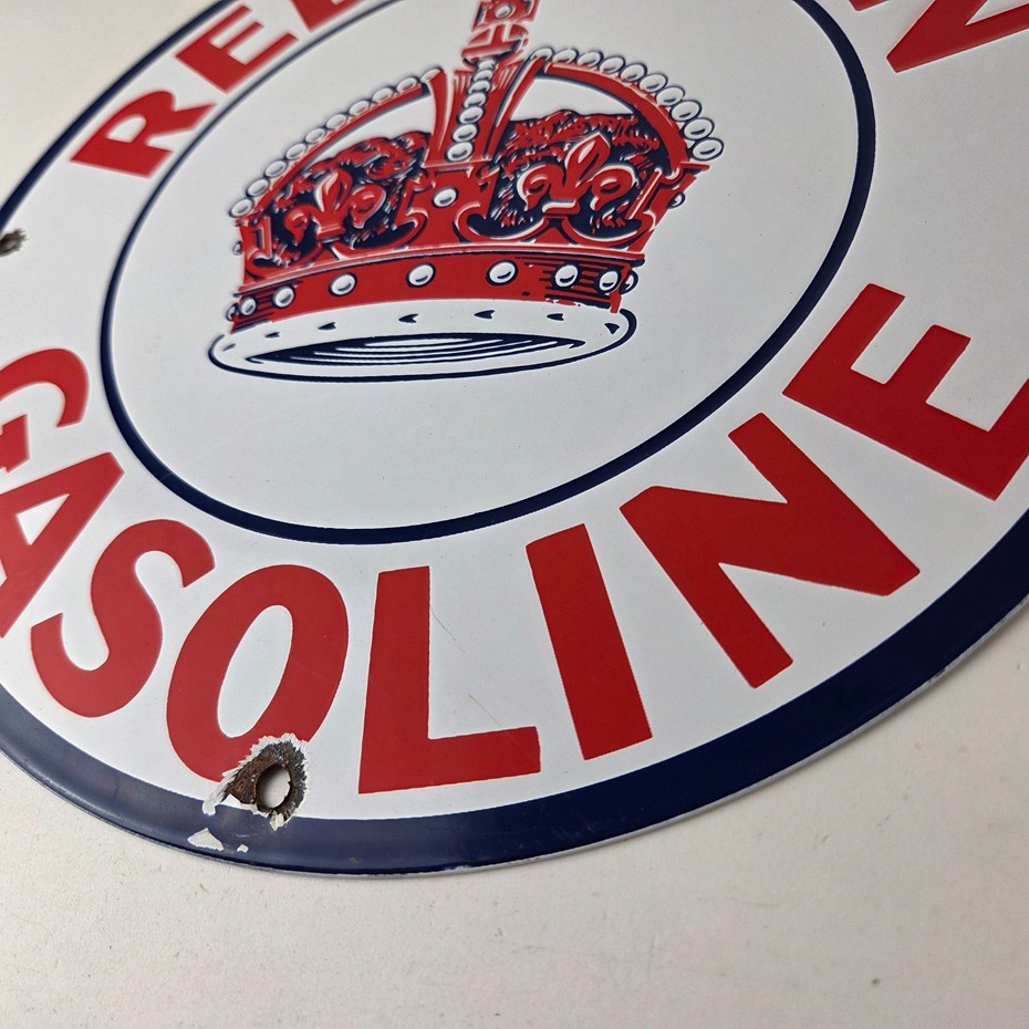 Vintage Red Crown Gasoline Sign – Porcelain Service Station Gas Pump Sign