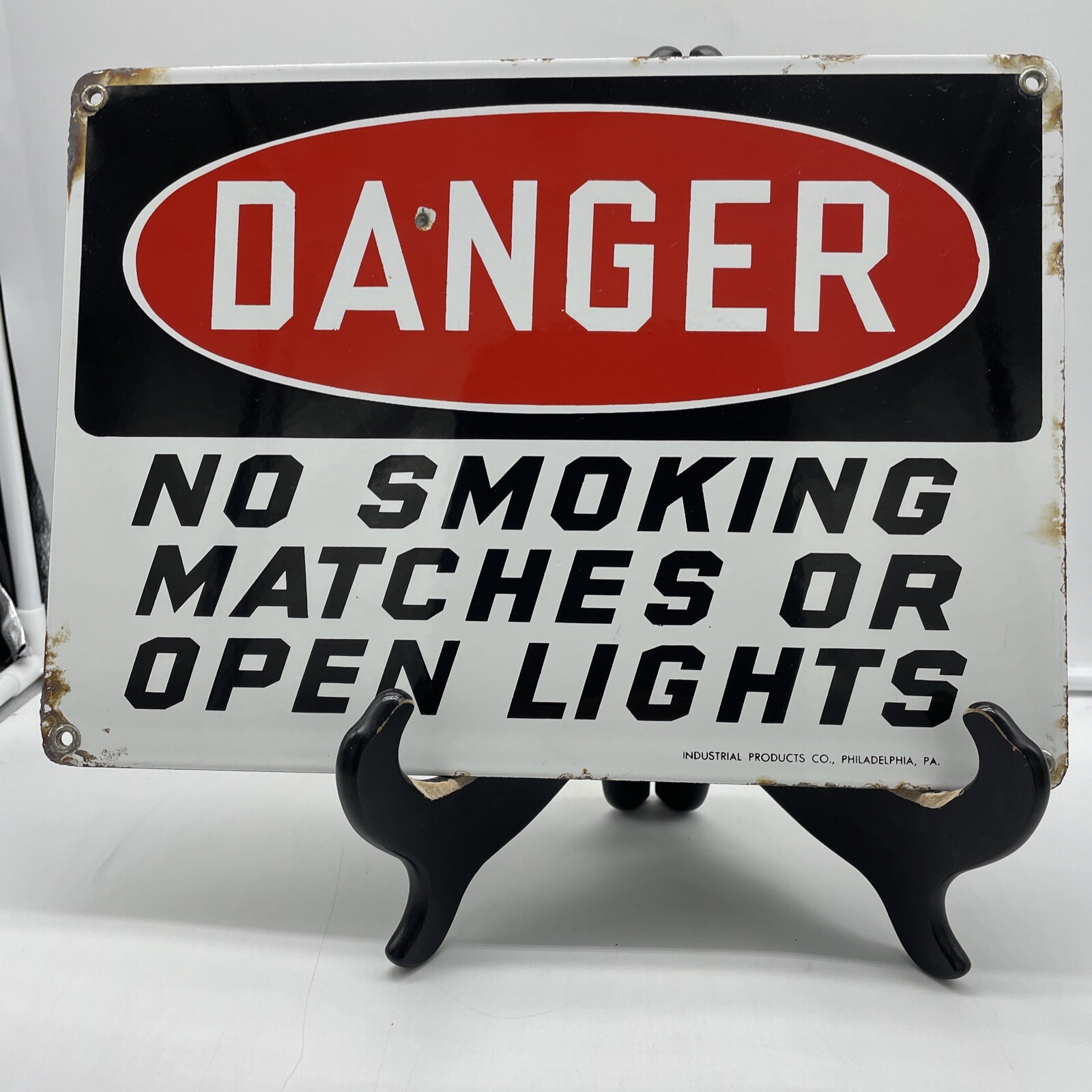 AUTHENTIC & ORIGINAL “DANGER” 14X10 INCH WARNING GAS & OIL PORCELAIN SIGN USA