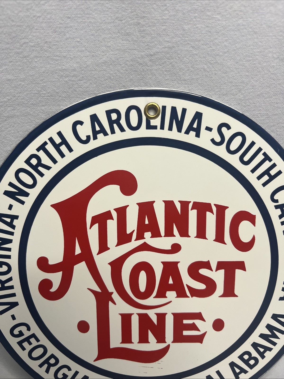 VINTAGE ATLANTIC COAST LINE RAILROAD 9″ PORCELAIN METAL TRAIN, GASOLINE OIL SIGN
