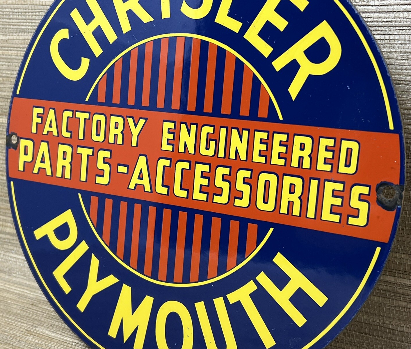 VINTAGE CHRYSLER PORCELAIN SIGN GENERAL MOTORS DEALERSHIP GAS OIL PLYMOUTH MOPAR