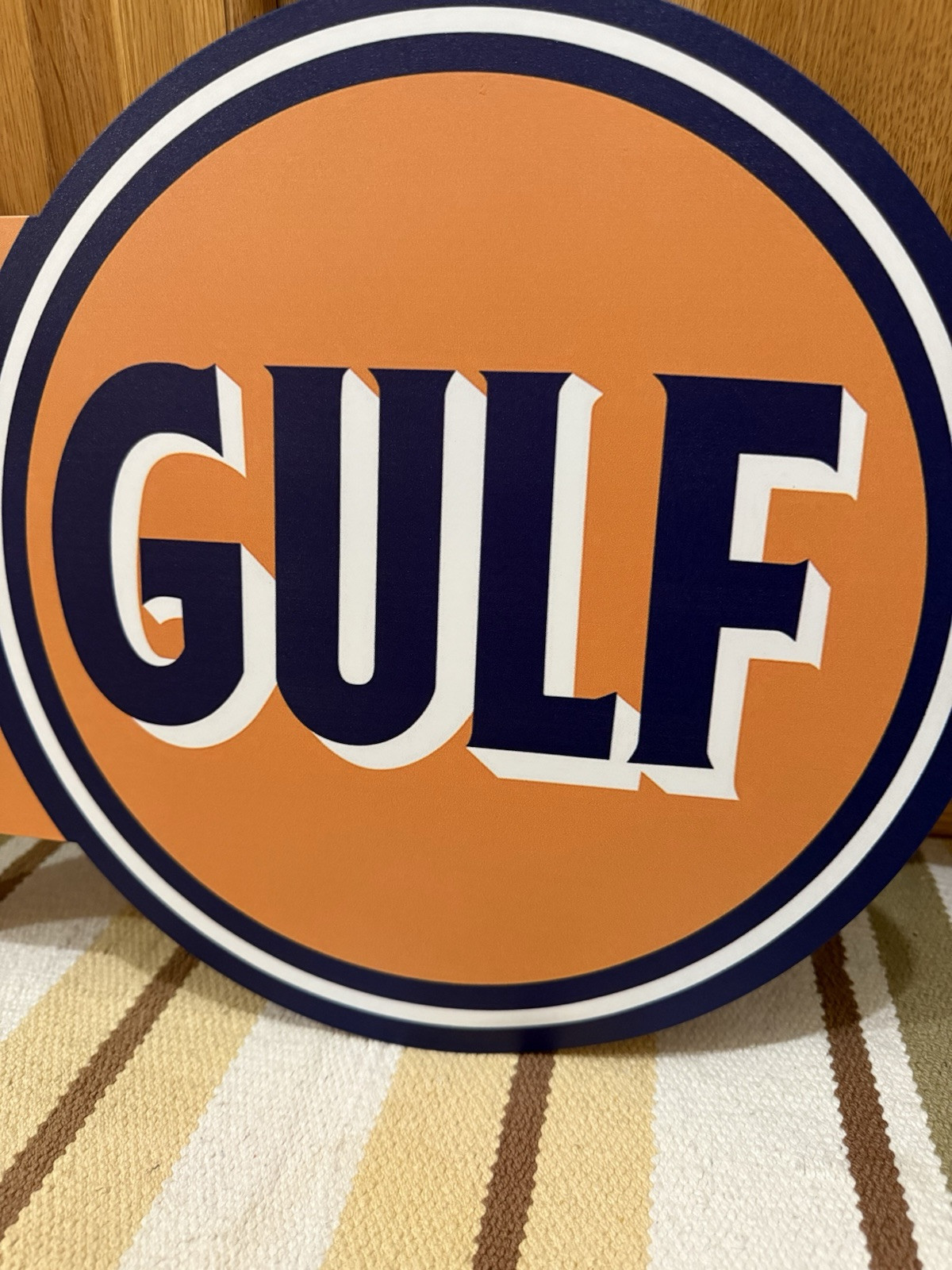Gulf Gas Oil Flange Sign Sold Here Doubled Sided Garage Vintage Style Wall Decor