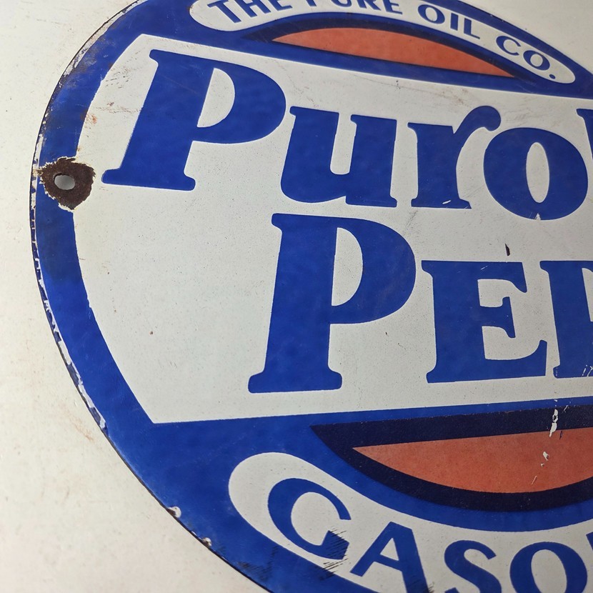 VINTAGE PURE OIL CO PORCELAIN PUROL PEP GASOLINE SERVICE STATION PUMP PLATE SIGN