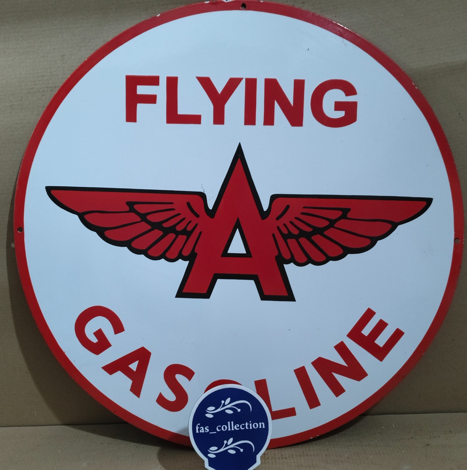 Flying A Gasoline porcelain Enamel Sign 30 x 30 Inches 1 Sided