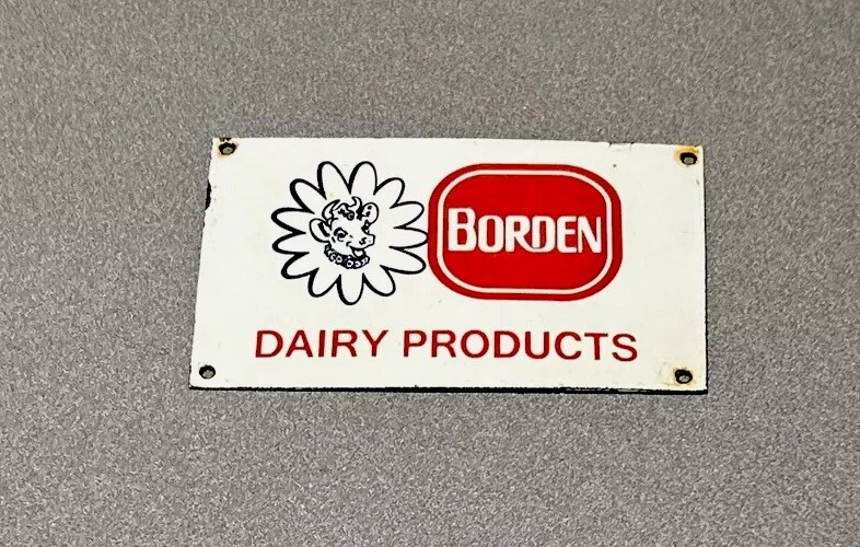 VINTAGE BORDEN ICE CREAM COW FARM MILK PORCELAIN SIGN CAR GAS AUTO OIL