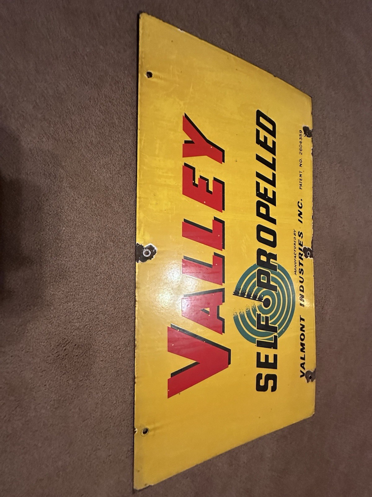Valley Self Propelled Porcelain Sign Farm Related Red Yellow Green Black Old