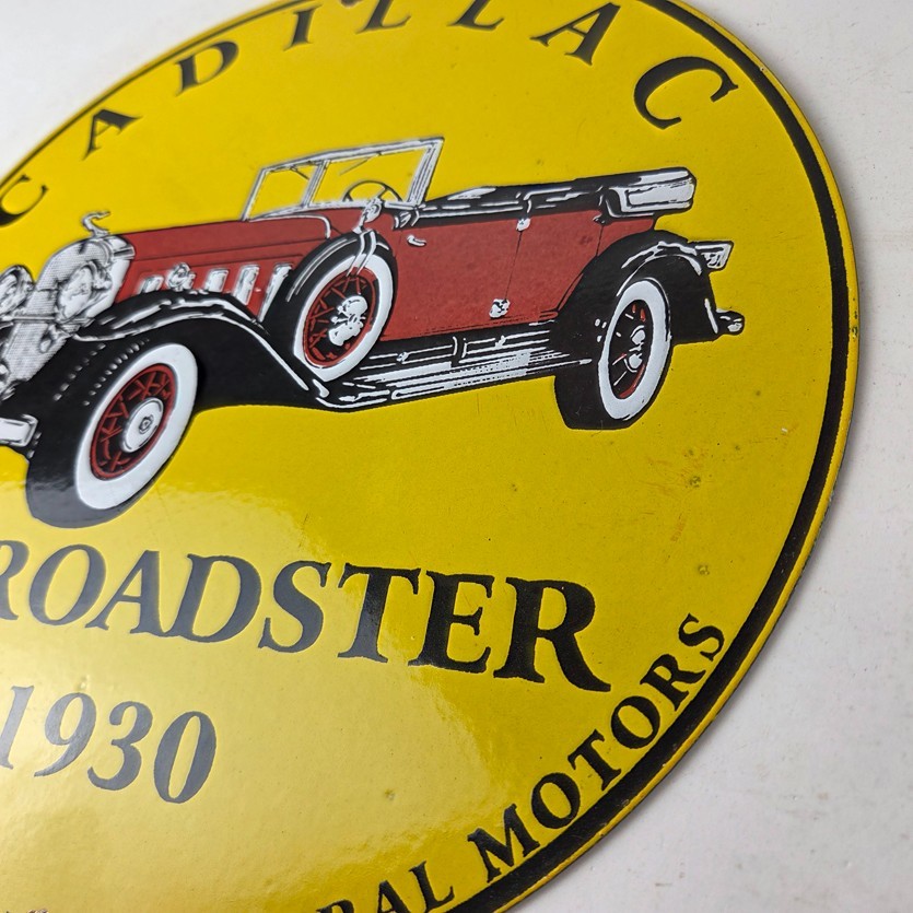 Vintage Cadillac Service Sign – Roadster V8 Gas Pump Automobiles Porcelain Sign