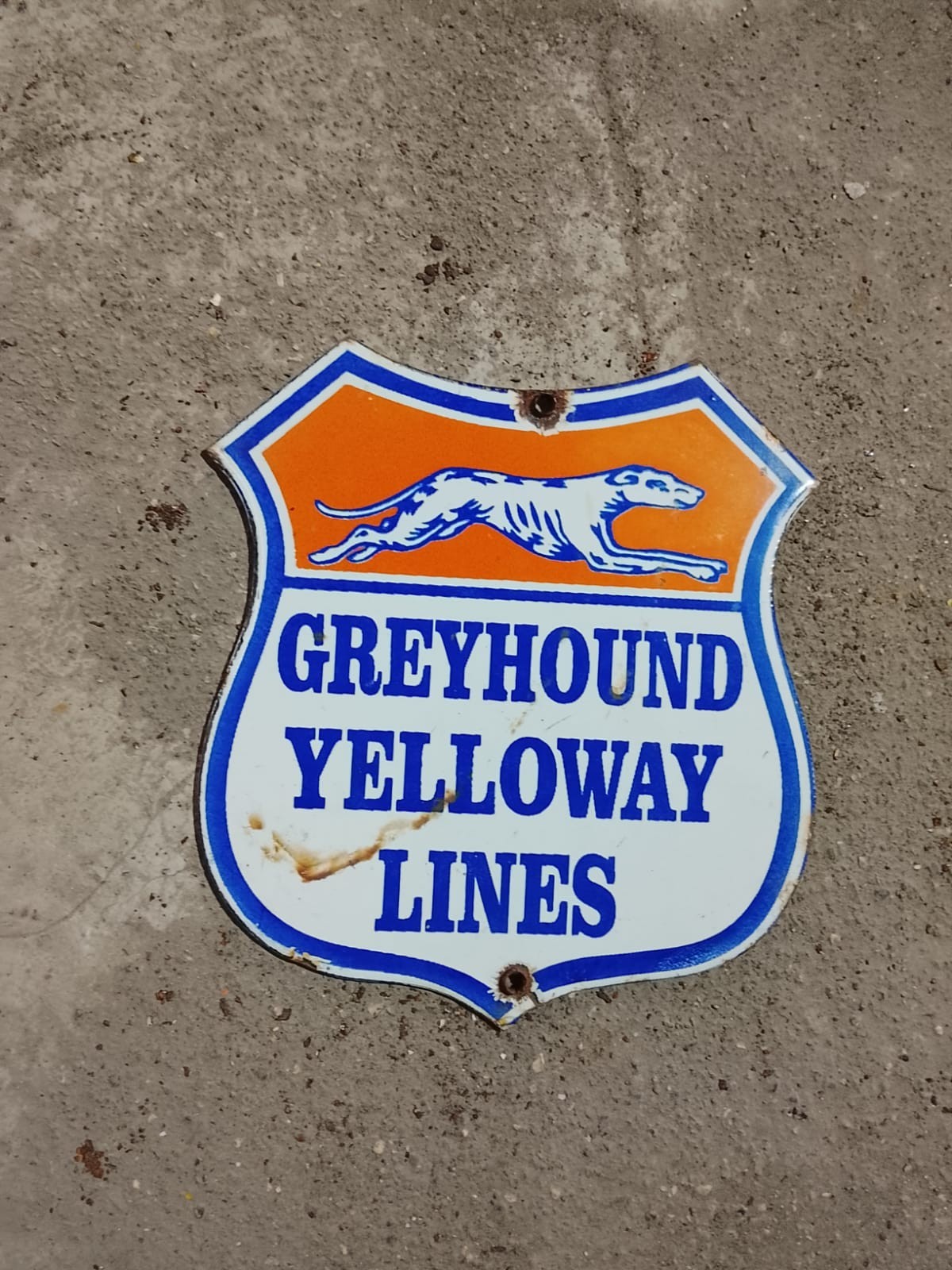 PORCELAIN GREYHOUND LINES ENAMEL SIGN 12X5 INCHES