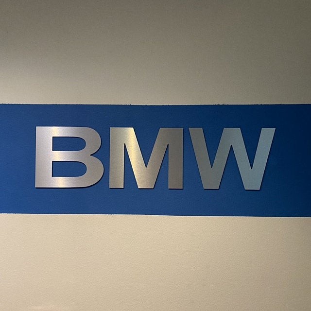 BMW Garage Sign 4 1/2 Feet Long Brushed Silver