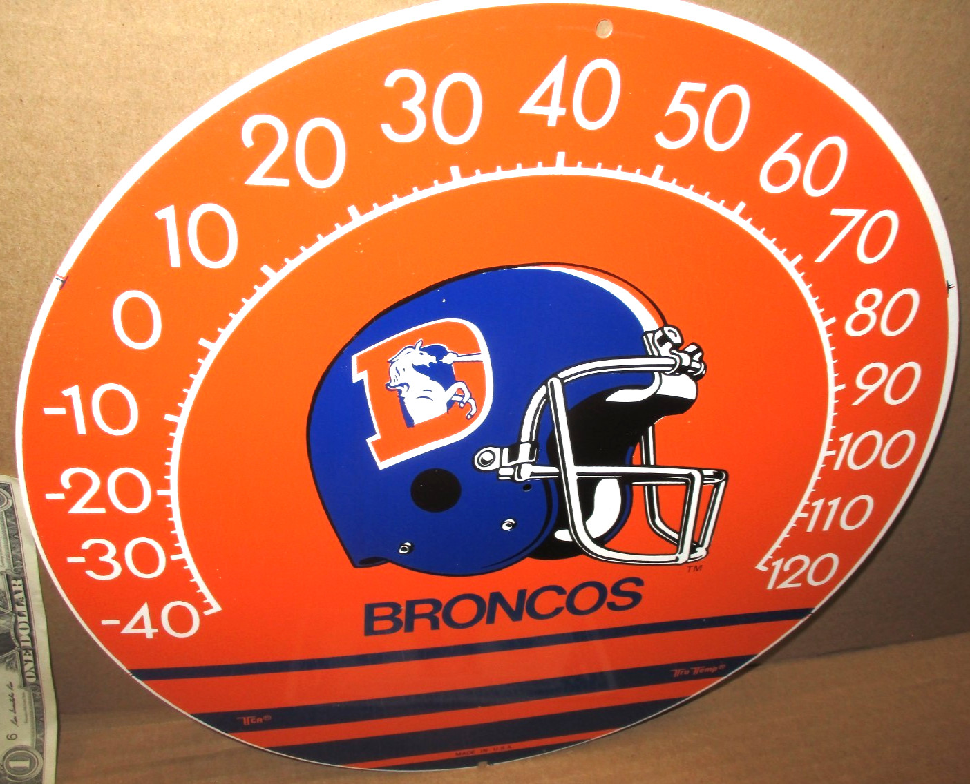 BRONCOS —– Thermometer Sign — NFL FOOTBALL — DENVER COLORADO — PRO TEAM