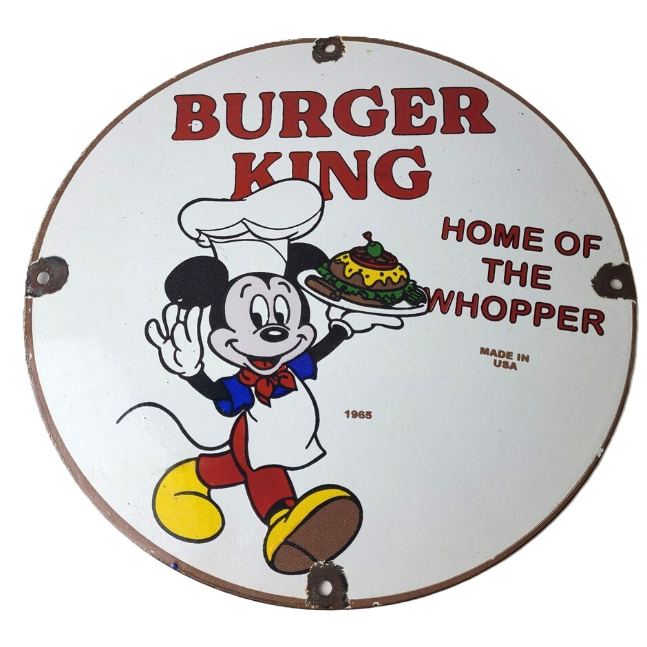 Vintage Burger King Porcelain – Fast Food Burgers Diner Drive Thru Gas Pump Sign