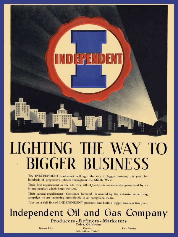 1929 Independent Oil & Gas Co. of Tulsa, OK NEW Metal SIGN: 12×16″ Ships Free