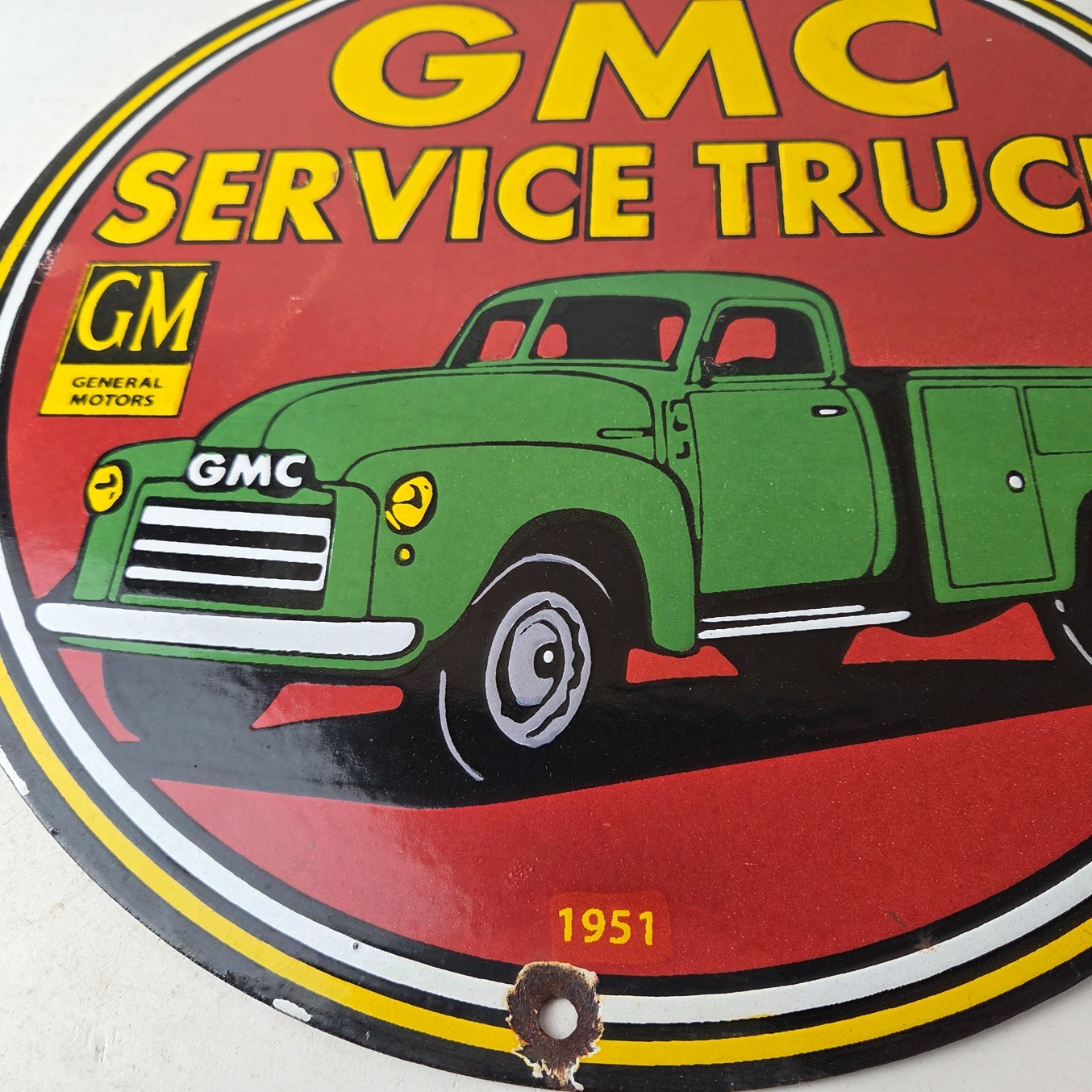 Vintage General Motors Sign – GMC Automobiles Trucks Gas Pump Ad Porcelain Sign