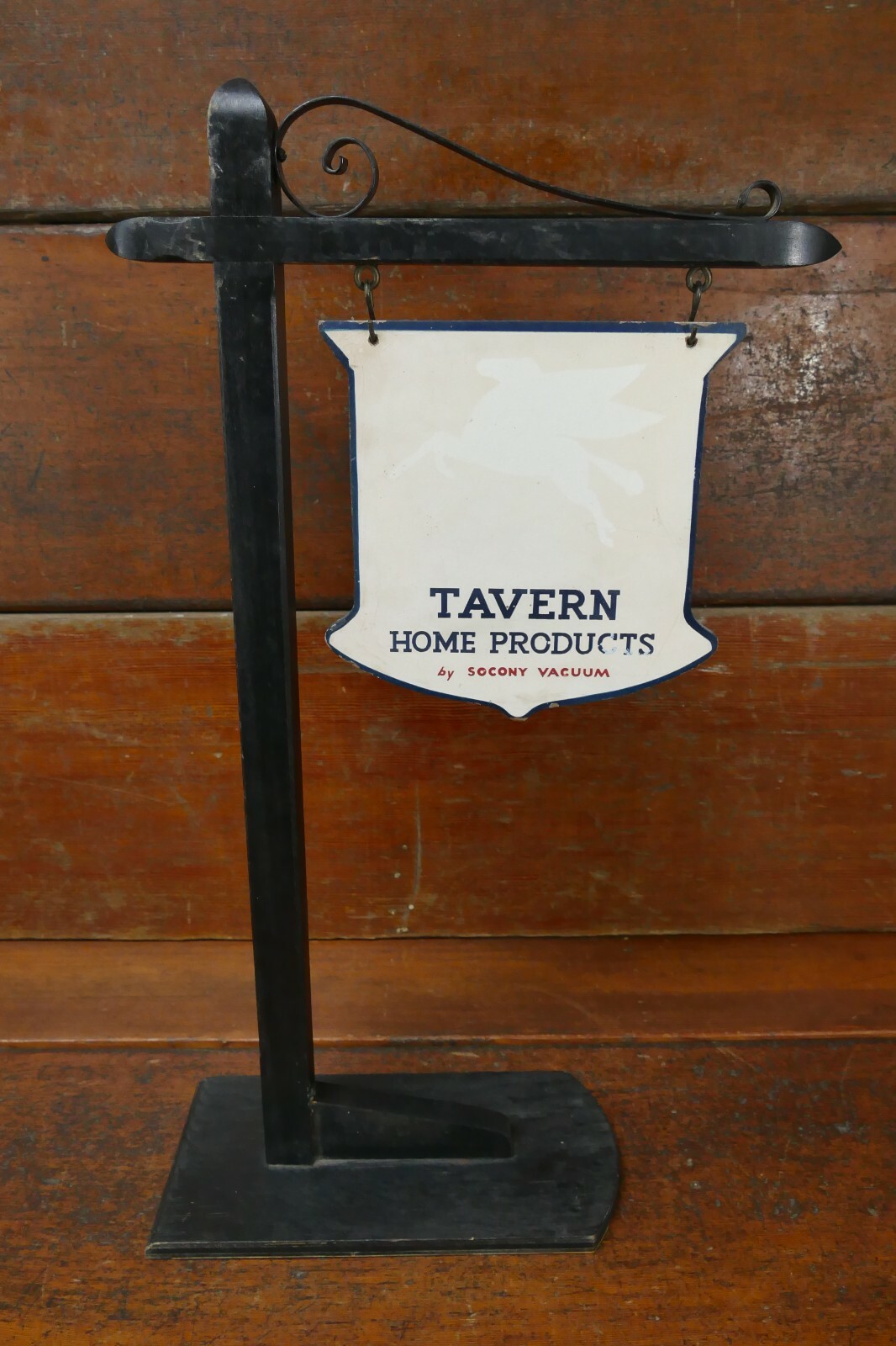 RARE Vintage Original MobilOil Mobil Tavern Products Wood Sign w/ Stand Display