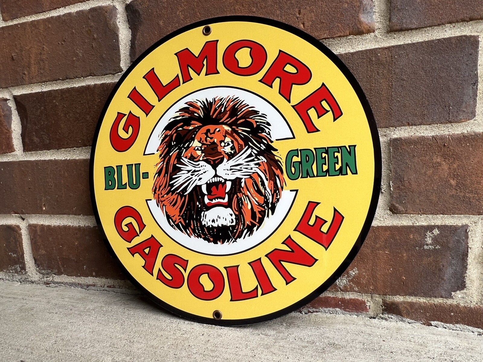 Gilmore gasoline vintage advertising Style sign oil gas round metal