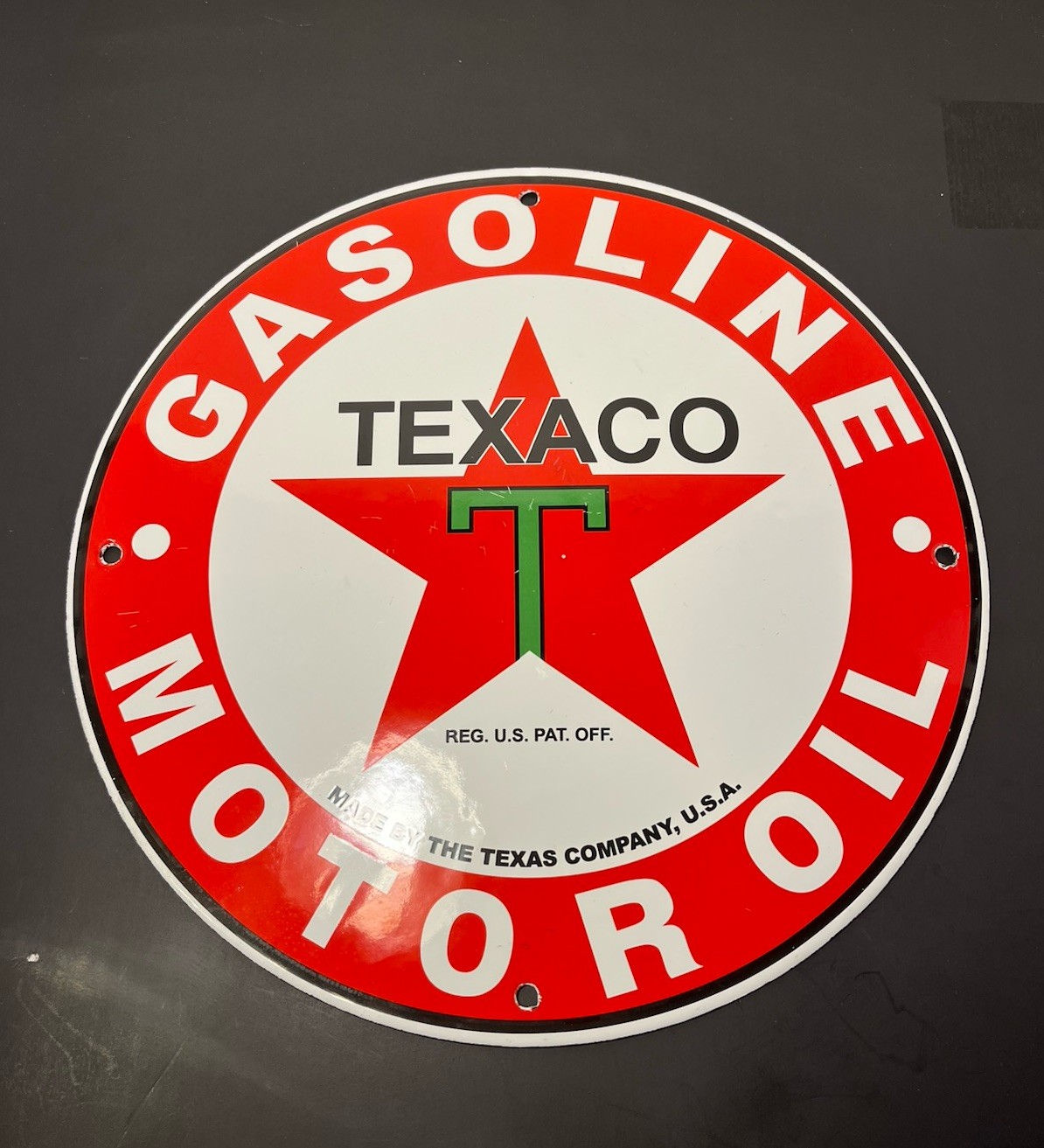 Texaco Gasoline Motor Oil 12” Porcelain Sign Made By The Texas Company, USA