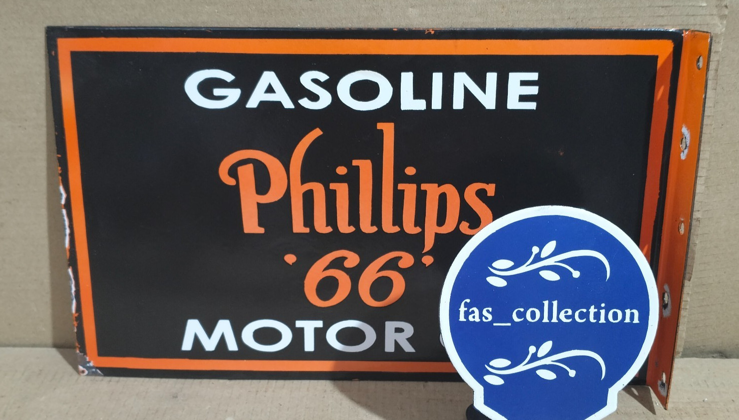 Phillips 66 Gasoline Motor Oil Porcelain Enamel Sign 18 x 10 Inches 2 Sided