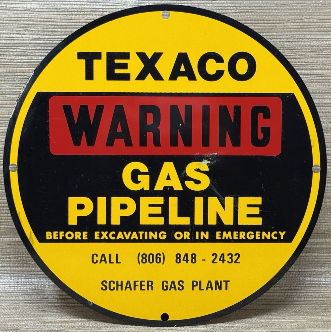 VINTAGE TEXACO GAS PIPELINE SIGN TEXAS GASOLINE STATION MOTOR OIL PUMP PLATE