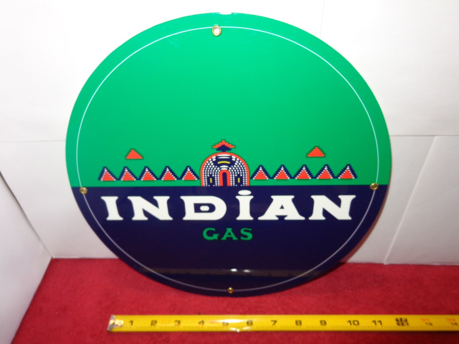11 in INDIAN GASOLINE ADVERTISING SIGN HEAVY DIE CUT METAL UNIQUE GRAPHIC #917 B