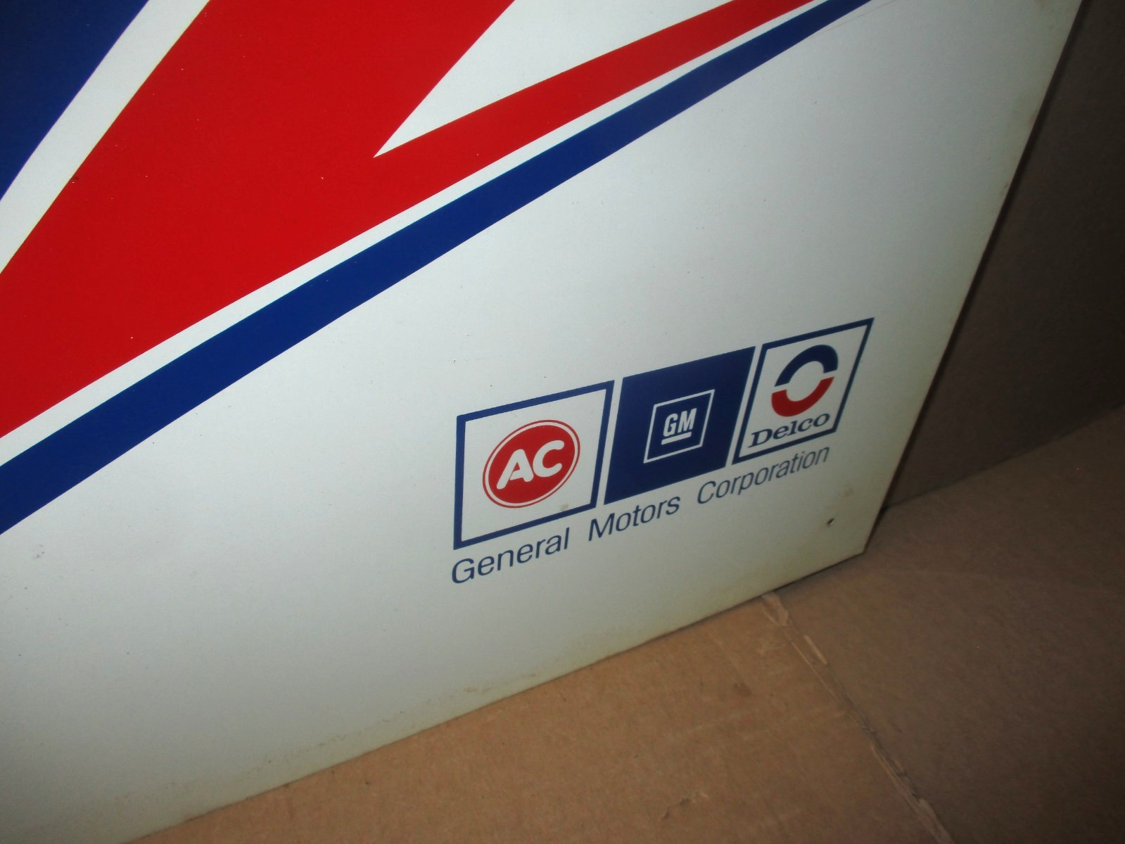 AC DELCO GM -Two Sided- 1970’s Freedom Battery -RED WHITE BLUE- VINTAGE OLD SIGN