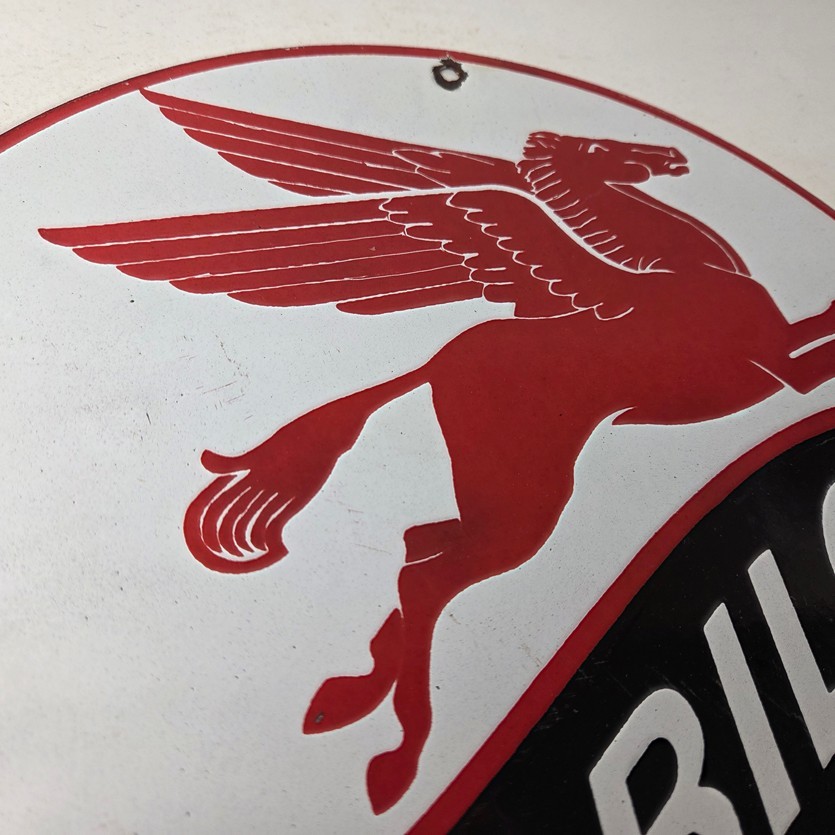 Vintage Mobiloil Porcelain Sign – Marine Pegasus Oil Advertising Sign