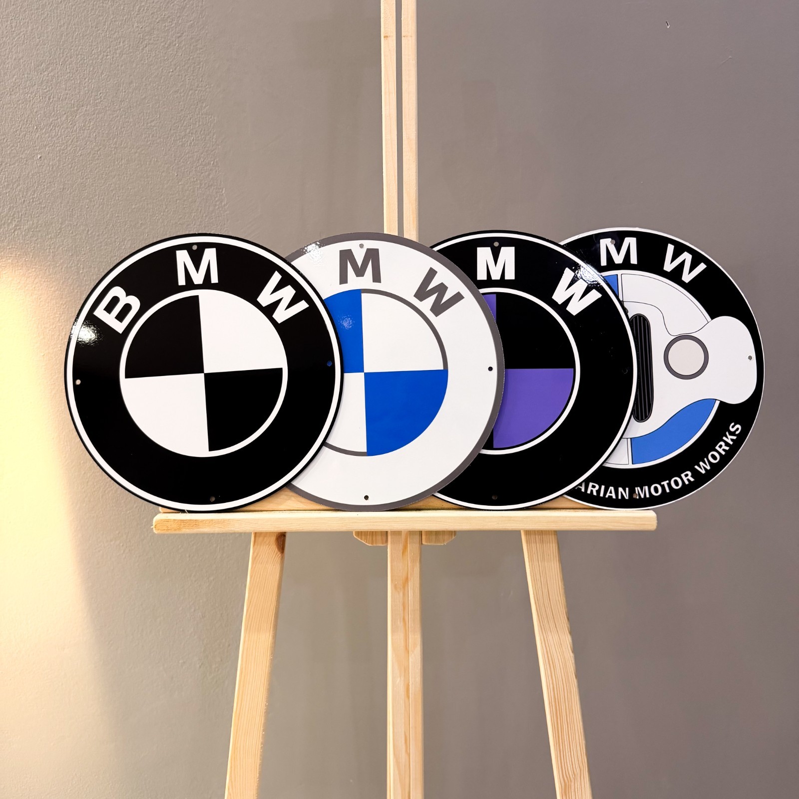 BMW Classic, White Blue, Black Purple & Grille Metal Sign Set – 30 cm (11.8”)