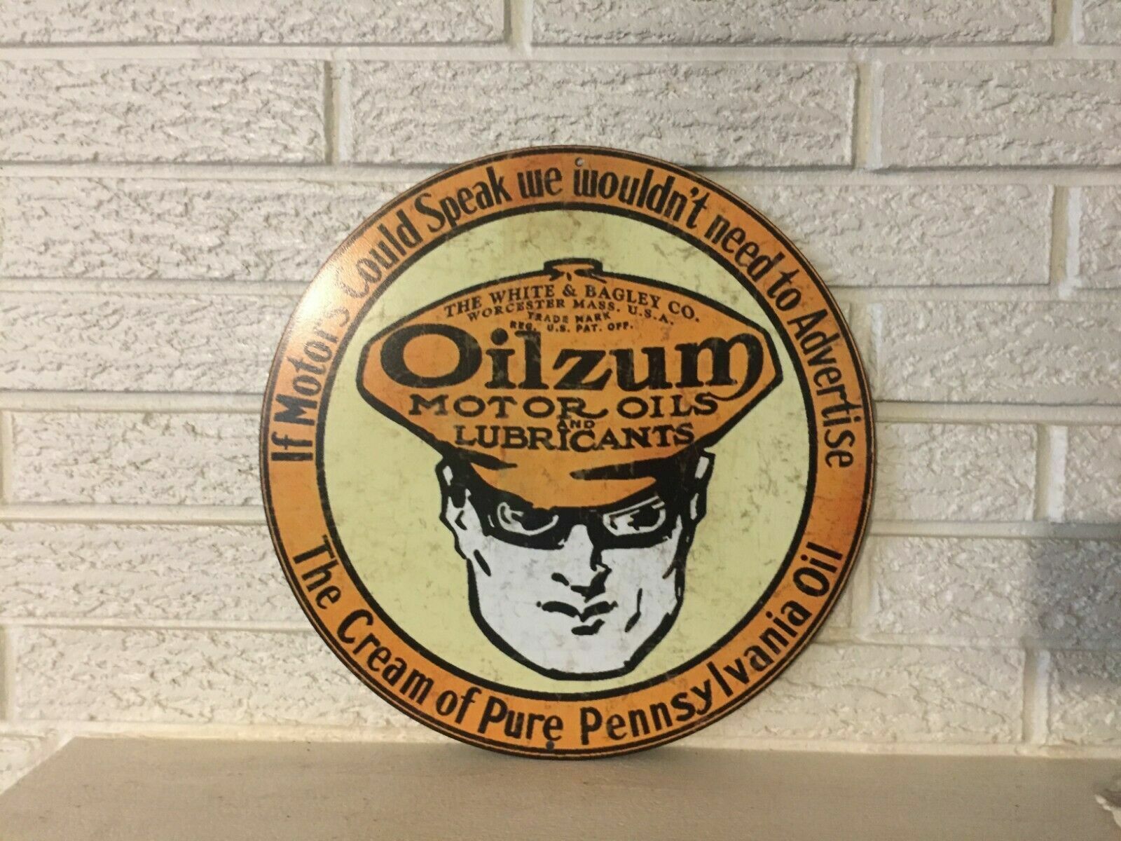 Oilzum New Sign “The Cream of Pure Pennsylvania Oil ” White & Bagley Worcester