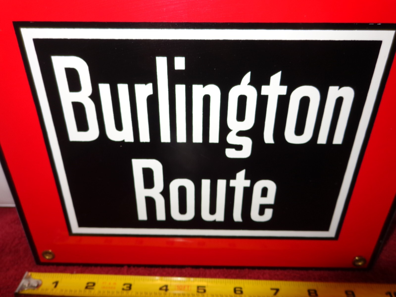 10×8 in BURLINGTON ROUTE RAIL ROAD ADVERTISING SIGN HEAVY DIE CUT METAL -S 336 A