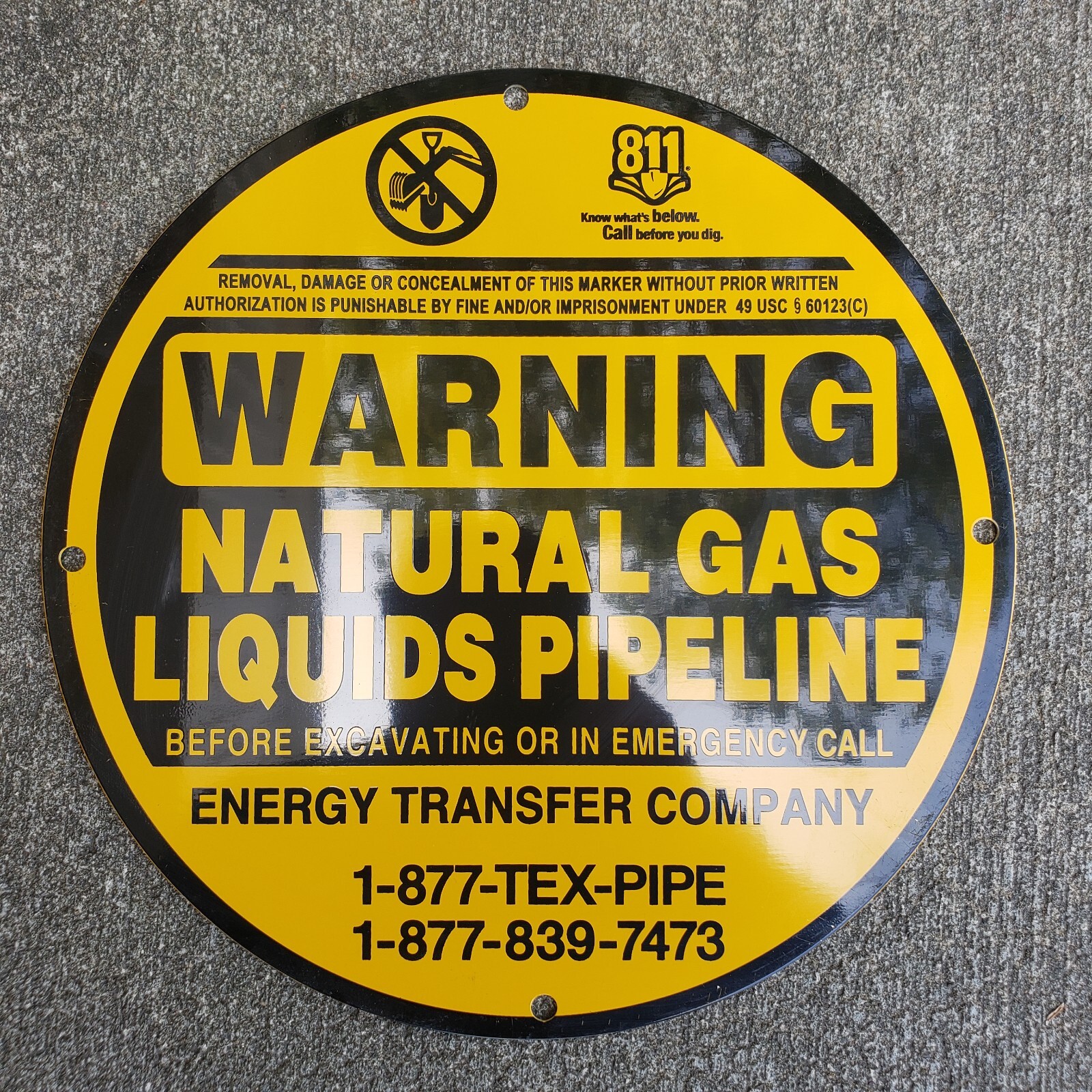 Warning Natural Gas Liquids Pipeline 2-Sided Circular Metal Sign 12″ Man Cave