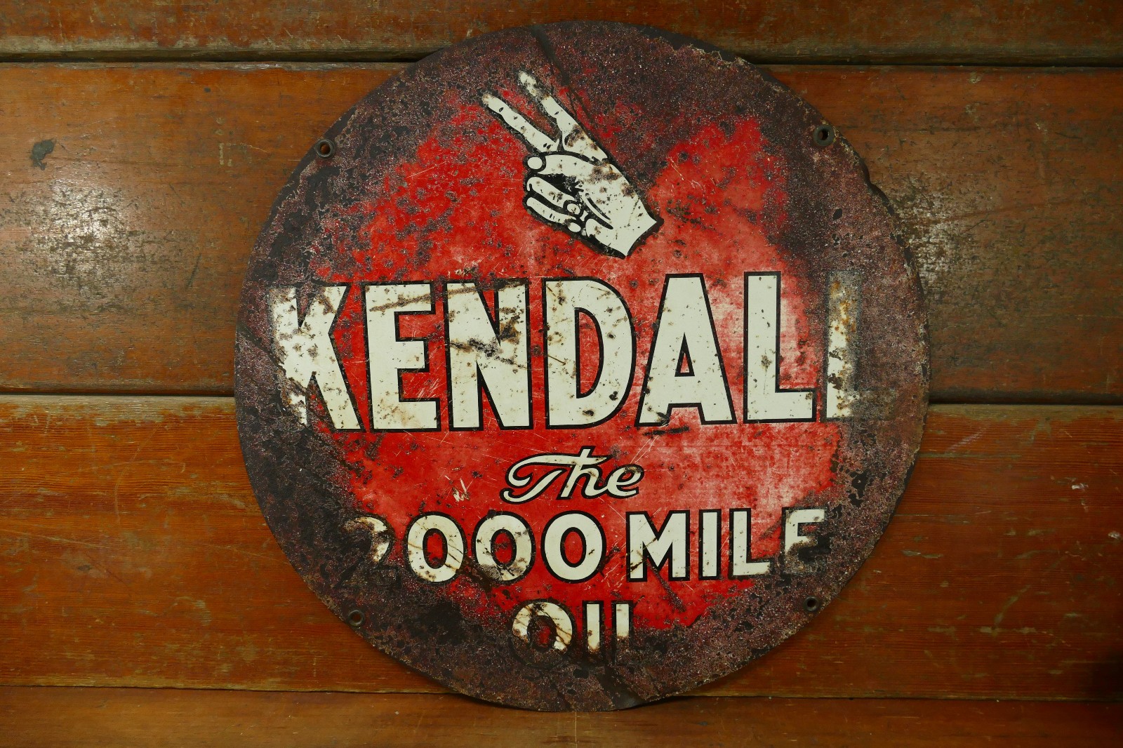 Vintage Original 1950s Kendall The 2000 Mile Oil Metal Advertising Sign 24”
