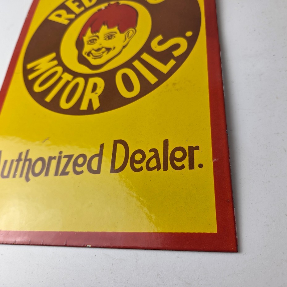 Vintage Red Head Gasoline Sign – Gasoline Pump Authorized Dealer Porcelain Sign