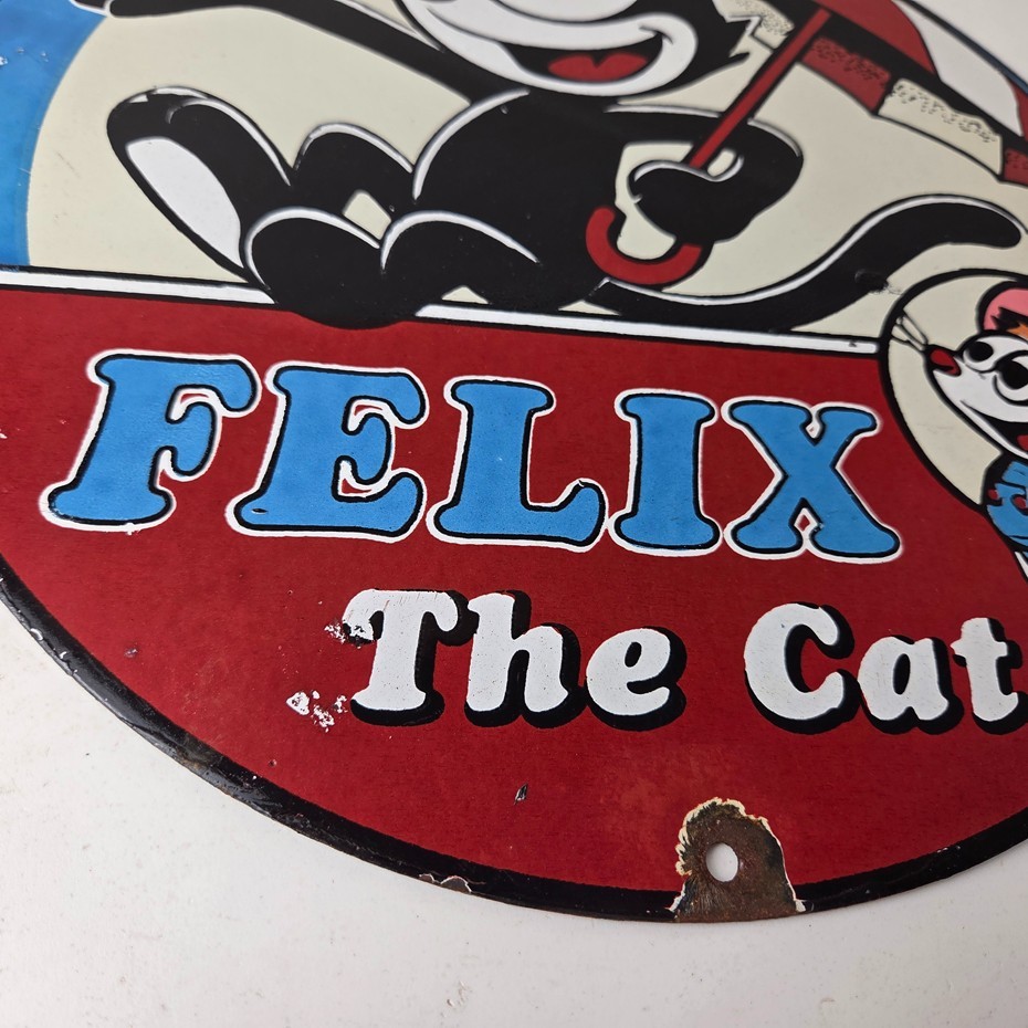 Vintage Felix the Cat Sign – Cartoon Comic Advertising Gas Oil Pump Sign