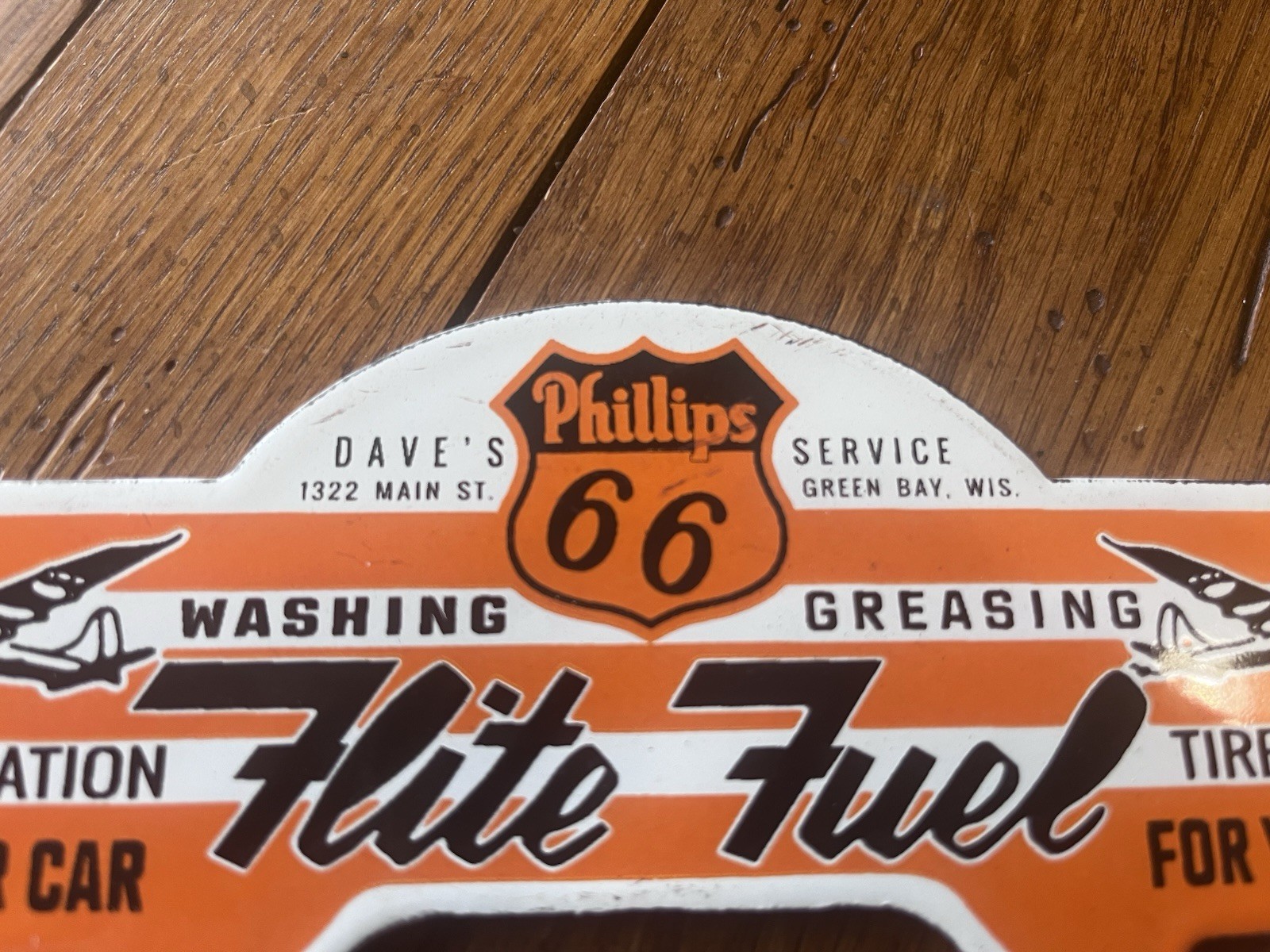 VERY NICE PORCELAIN PHILLIPS 66 FLITE FUEL TOPPER SIGN