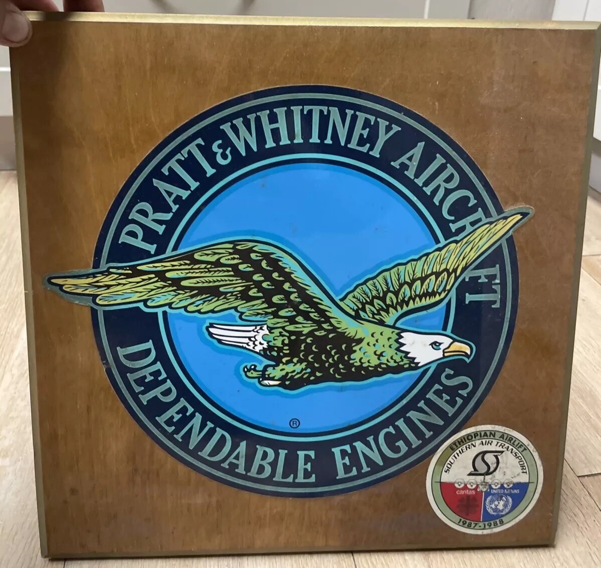 Pratt & Whitney Aircraft Large 13” X 13” Wooden Sign By Arvin & Stickers RARE