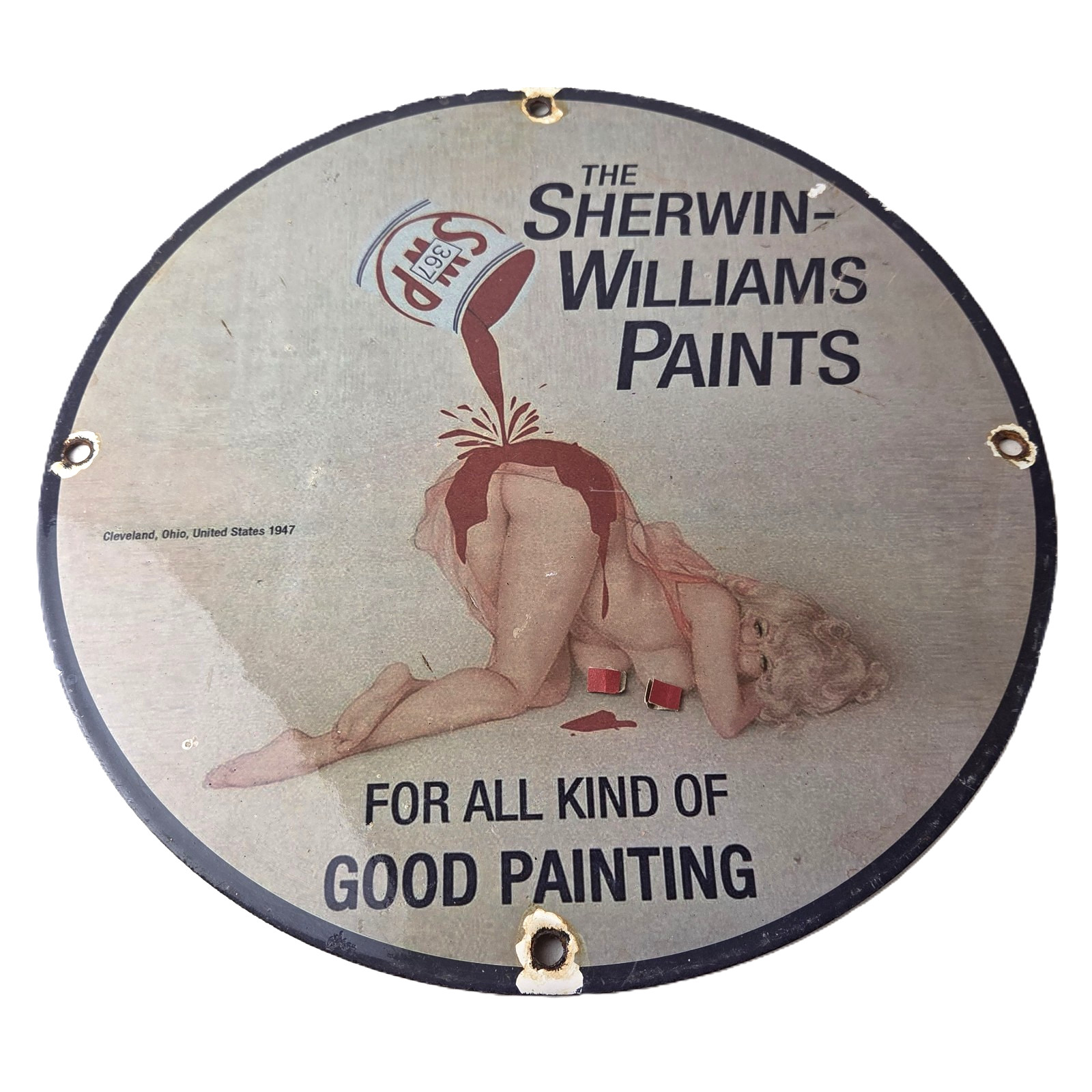 Vintage Sherwin Williams Paint Porcelain Hardware Store Gas Pinup Girl Sign