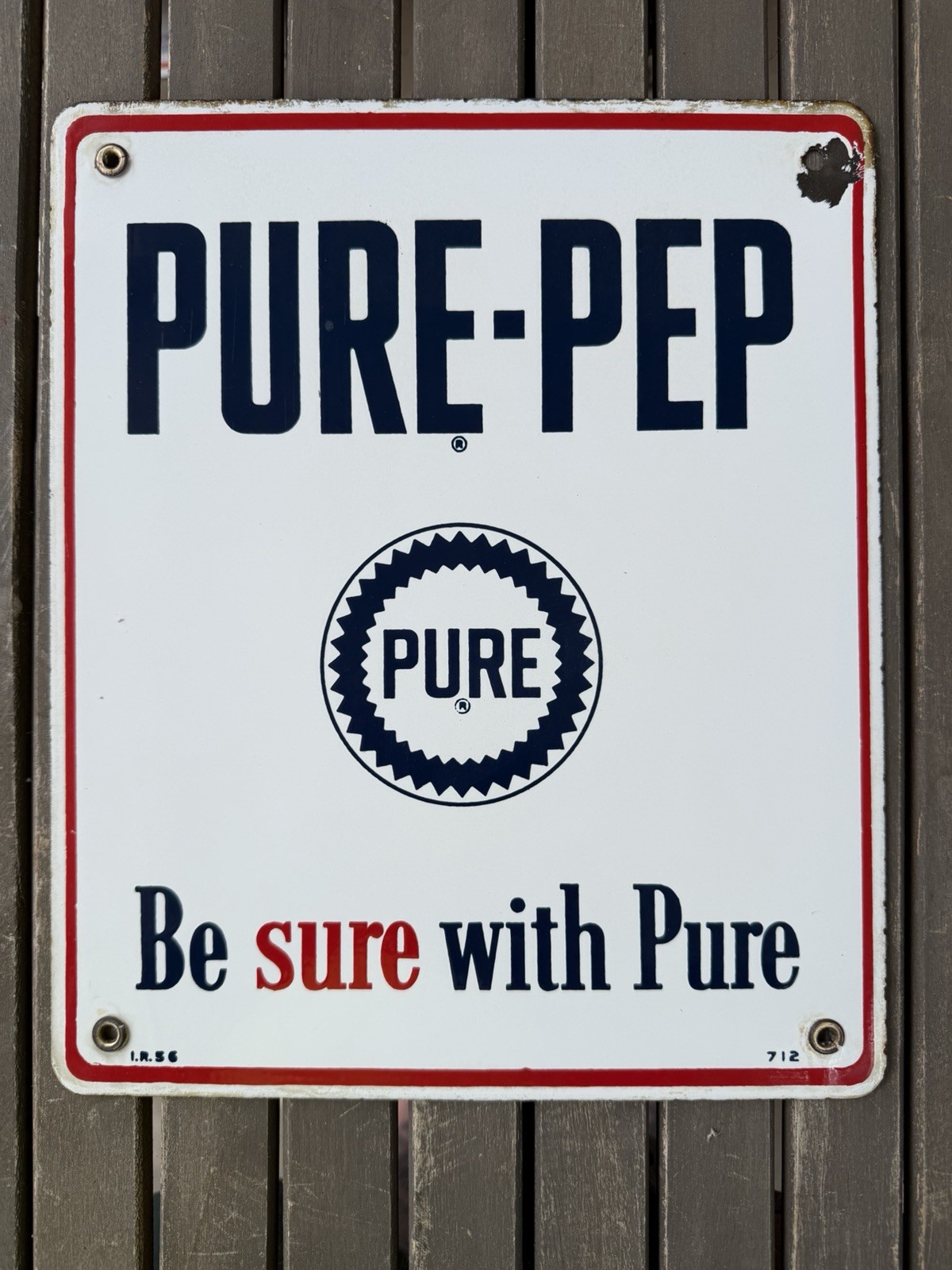 RARE ORIGINAL PURE-PEP PORCELAIN PUMP PLATE SIGN 10×12 PURE OIL GAS STATION SSP