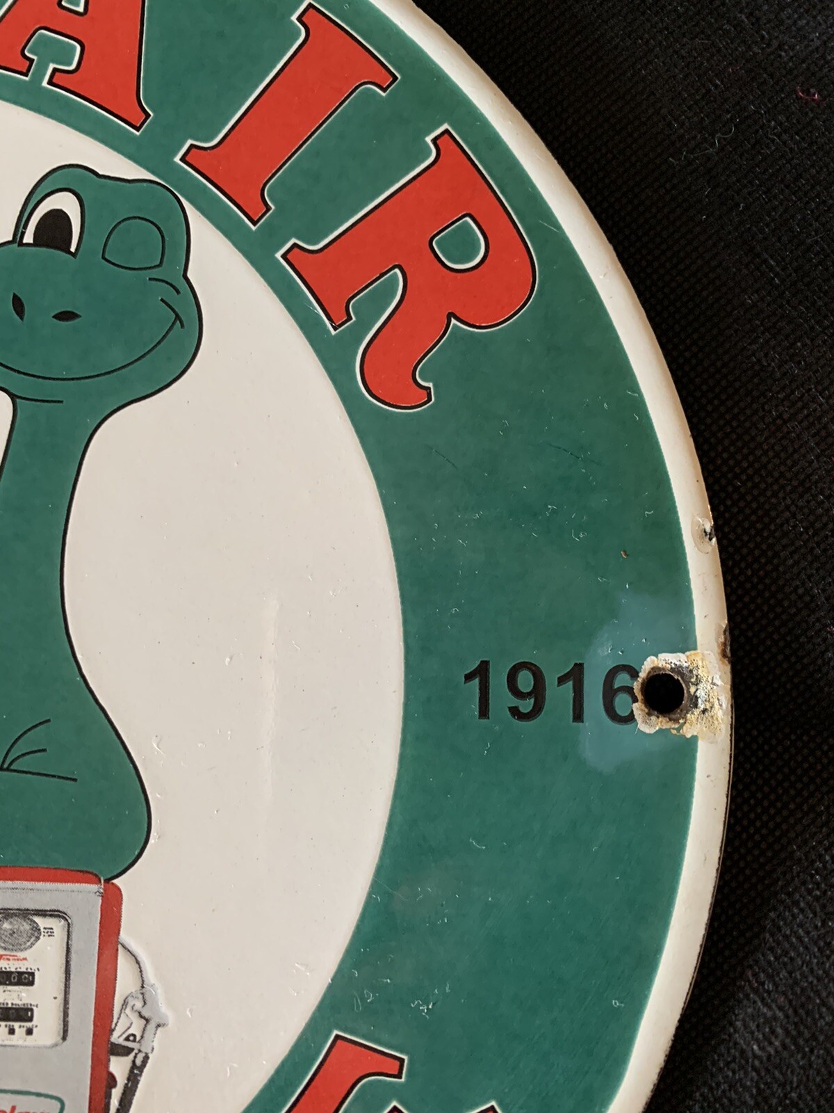 VINTAGE STYLE SINCLAIR GASOLINE WITH DINO THE DINOSAUR 12 INCH PORCELAIN SIGN .