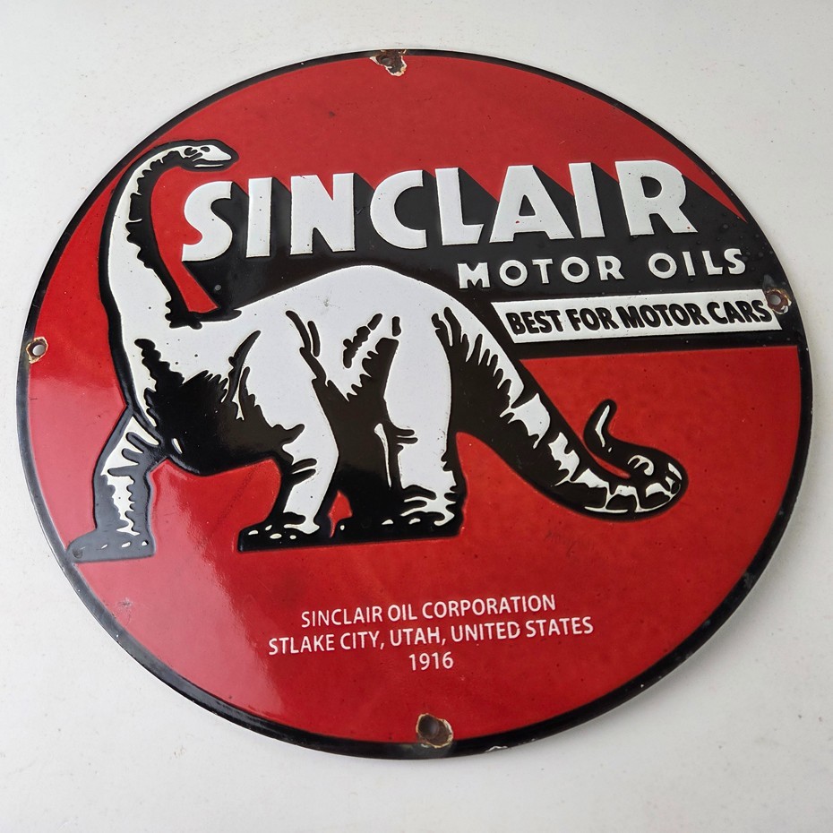 Vintage Sinclair Gasoline Sign – Motor Oils For Cars Gas Pump Porcelain Sign